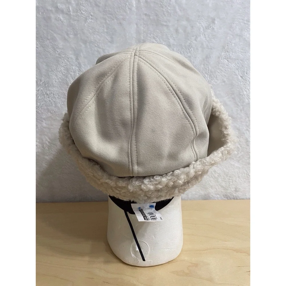 Cream Sherpa Fleece Lined Winter Beanie Hat Unisex Cold Weather Cap